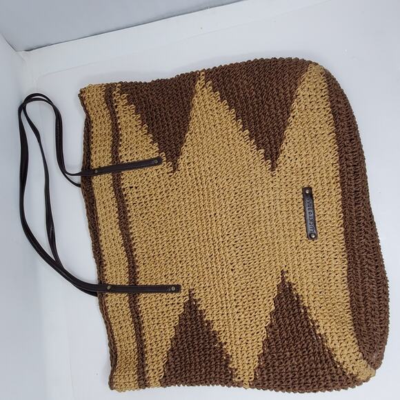Lucky Brand Large  Woven tote bag with leather handles Great condition - Picture 4 of 12